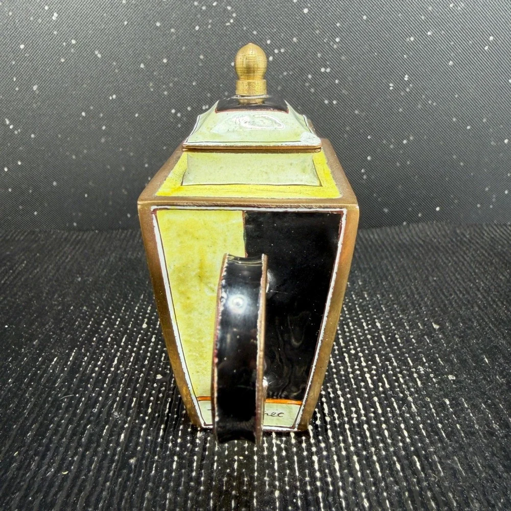 Kelvin Chen No 1064 Miniature Enameled Teapot Toulouse-Lautrec Art Yellow 3x4